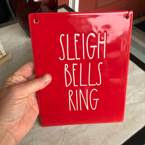 Rae Dunn red ceramic "Sleigh Bells Ring" Sign New - Picture 3 of 8